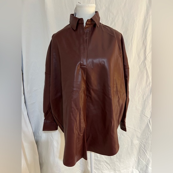 French Connection Tops - French Connection leather long sleeves medium dark brown top